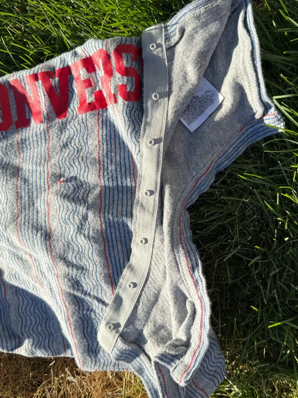 Converse Gray with Red Striped Baby One-Piece